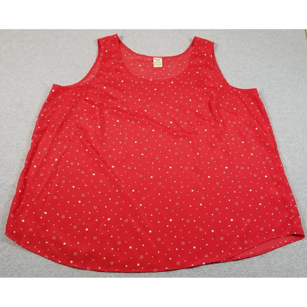 Faded Glory Tank Top Womens 3X Plus Red White Star Print Sleeveless Scoop Neck